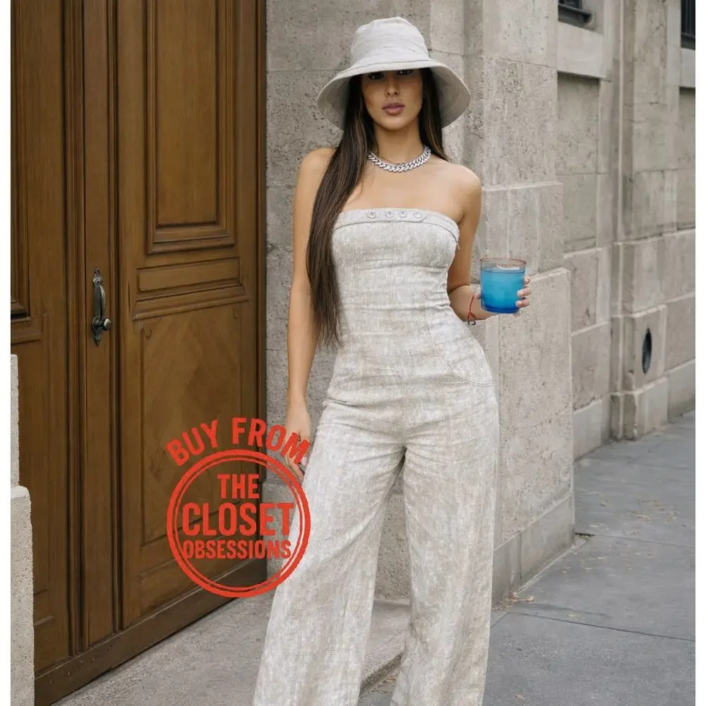 Zara Linen Blend Strapless Wide Leg Jumpsuit NWT Palazzo Resort Vacation Outfit